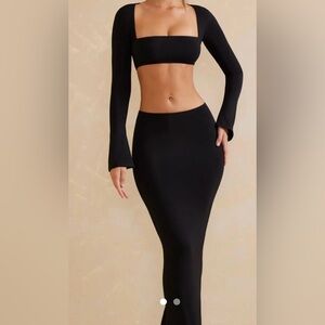Chic Black Crop Top and Maxi Skirt Set